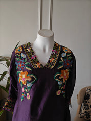Riddhima Heavy Handwork V Neck Coord Set with organza Patchwork Nad Cutwork Pants - Purple(Preorder 15 days)