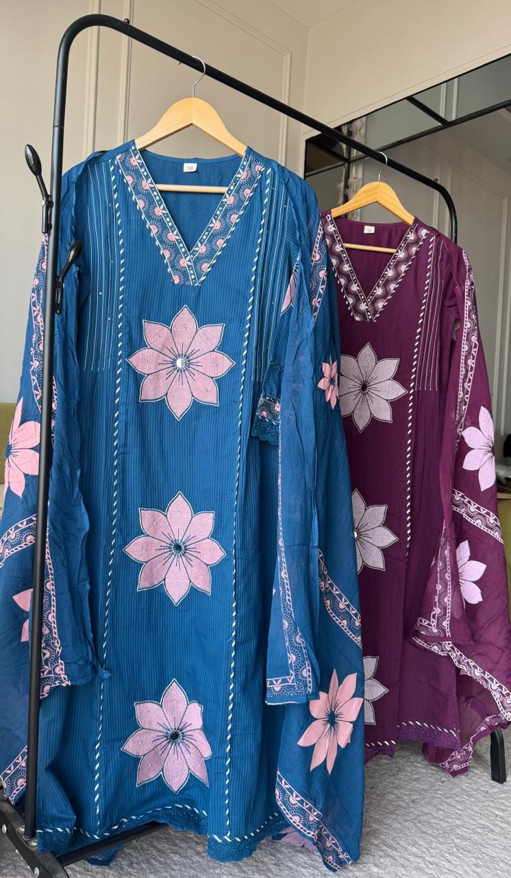 Unnati Patchwork Cotton Dress - Purple