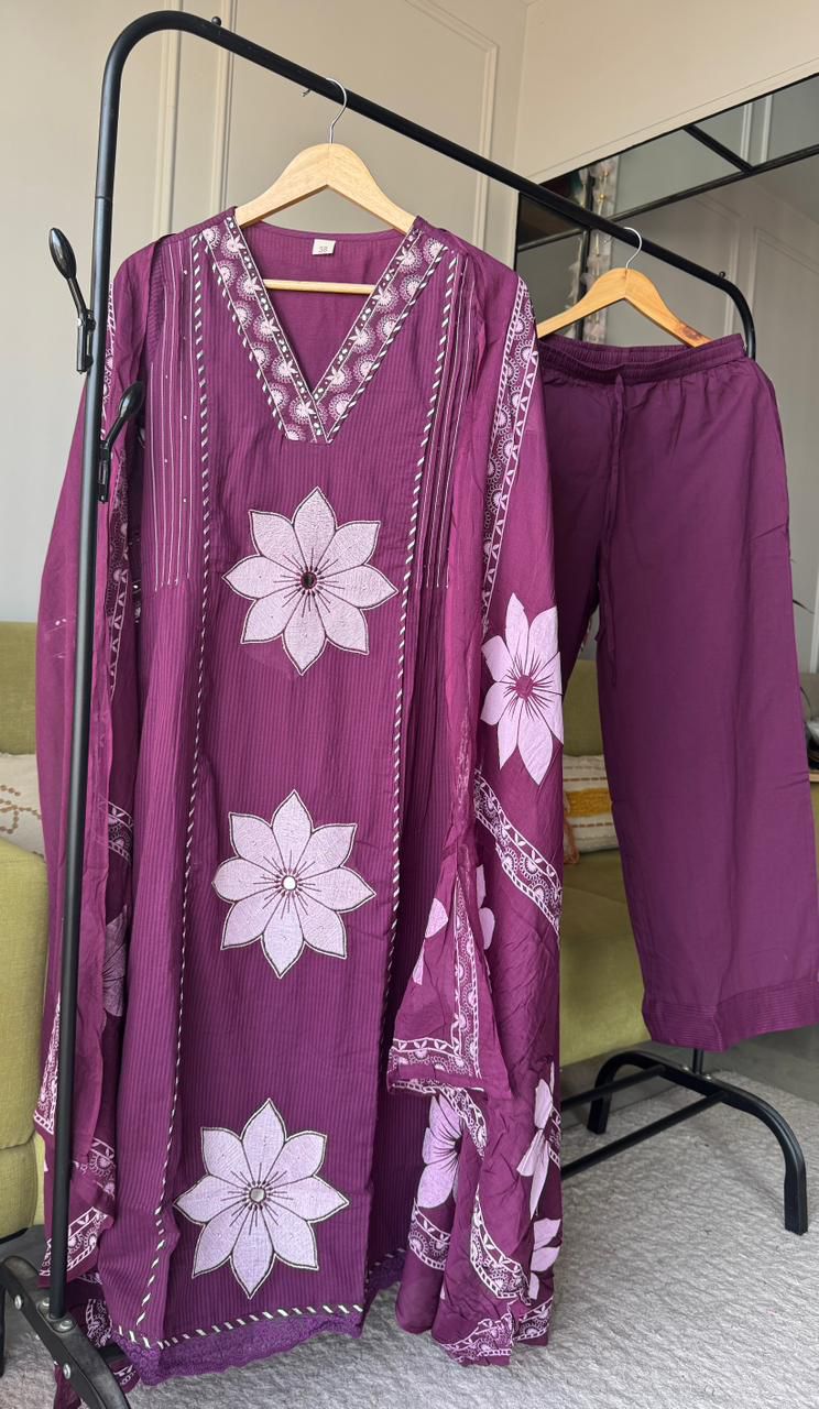 Unnati Patchwork Cotton Dress - Purple