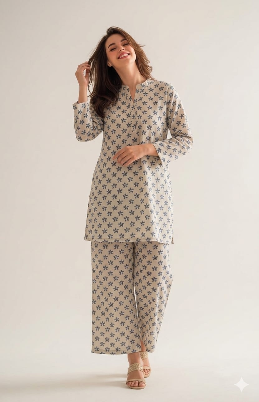 Hiya Cotton Coord Set- Beige(Make to Order)