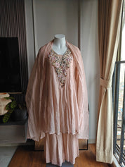 Guneet hand work short kurta plazzo dress ( baby pink)