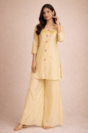 Soniya Handwork Mul Chanderi Set-Dusty Yellow (Make to Order)