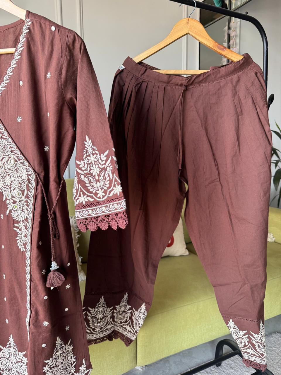 Sayli Lakhnawi Cotton Dress- Brown