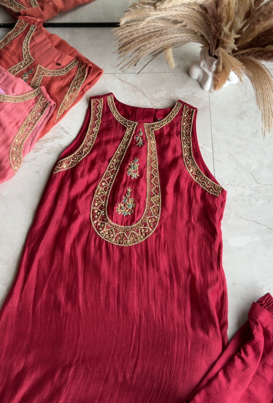 Riddhima Halter Neck Pure Mul Chanderi Dress