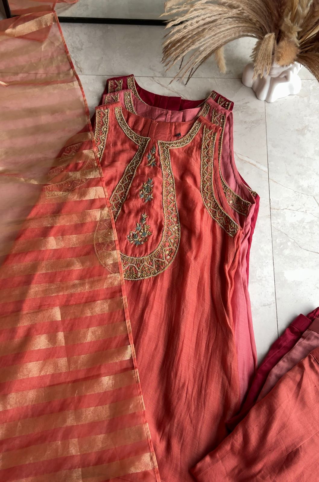 Riddhima Halter Neck Pure Mul Chanderi Dress