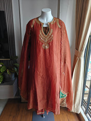 Akanksha Pure Zardoshi  Keyhole Neck Aline Dress- Powder Brown (Ready to Ship)