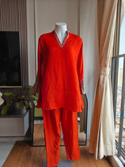 Kirthana Handwork Coord Set- Rust