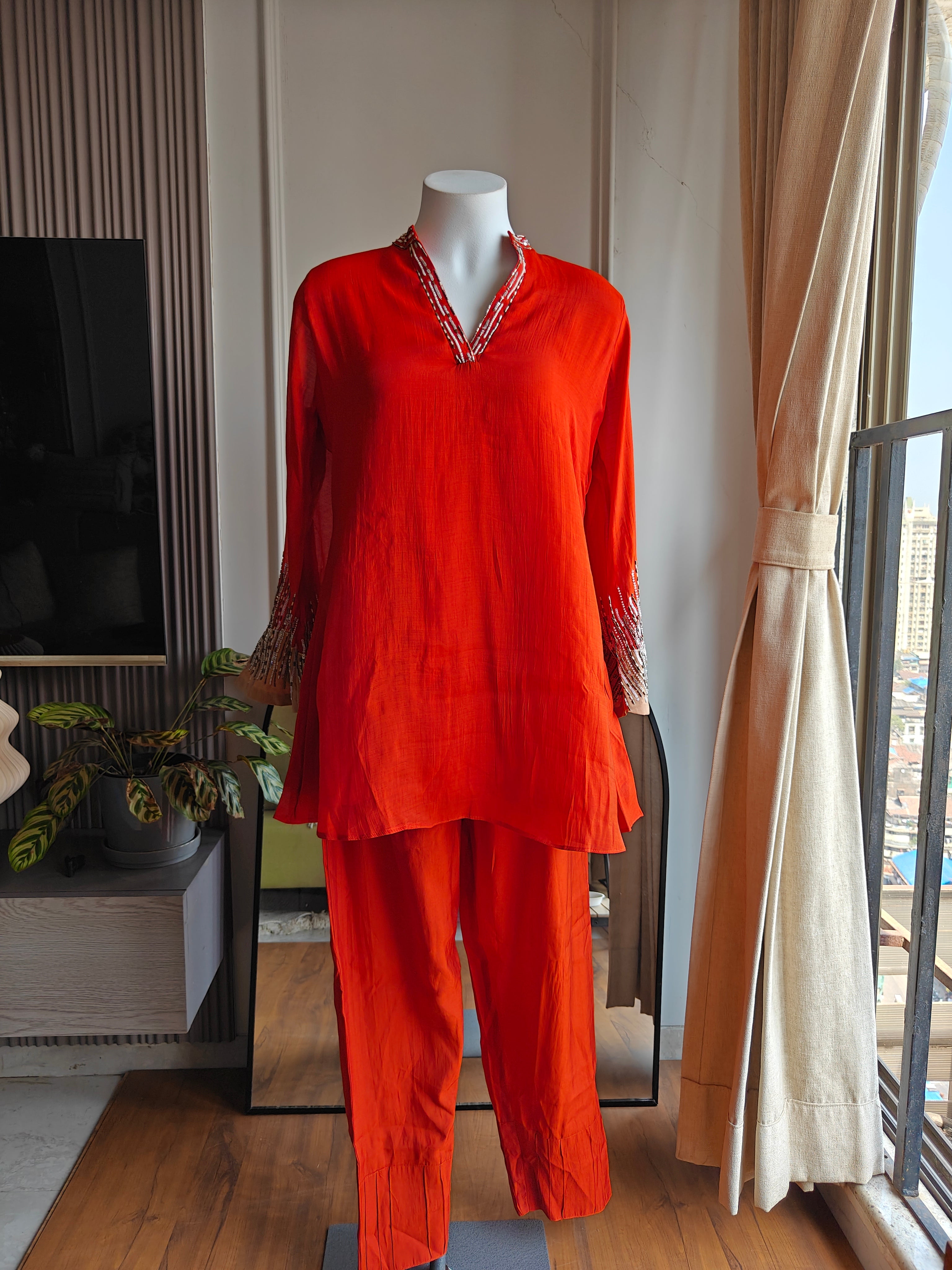 Kirthana Handwork Coord Set- Rust